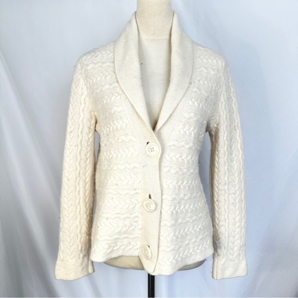 Jones New York Signature Cable Knit‎ Cardigan Sweater Shawl Collar Wool Blend XL
